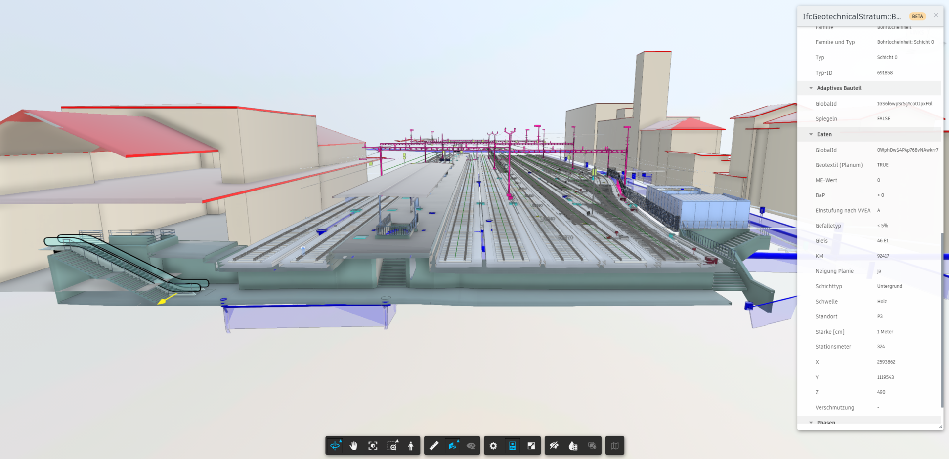 DRS BIM-Modellierung SBB-Bahnhofsanlage - SION-Untergrund mit Bohrkerne