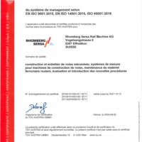 ISO 9001+14001+45001 Système de management Rhomberg Sersa Rail Machine SA (FR)