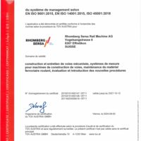 Rhomberg Sersa Rail Machine AG ISO-Certificat 9001 14001 45001 (FR)