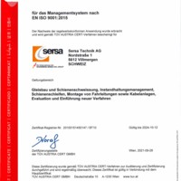 ISO 9001 Qualitätsmanagement Sersa Technik AG
