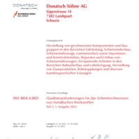 ISO 3834-2 Schweisstechnische Qualitätsanforderungen Donatsch Söhne AG (DE)